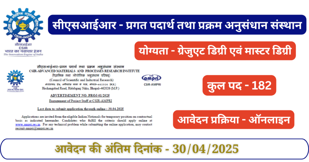 CSIR AMPRI Recruitment - MP Job Notification